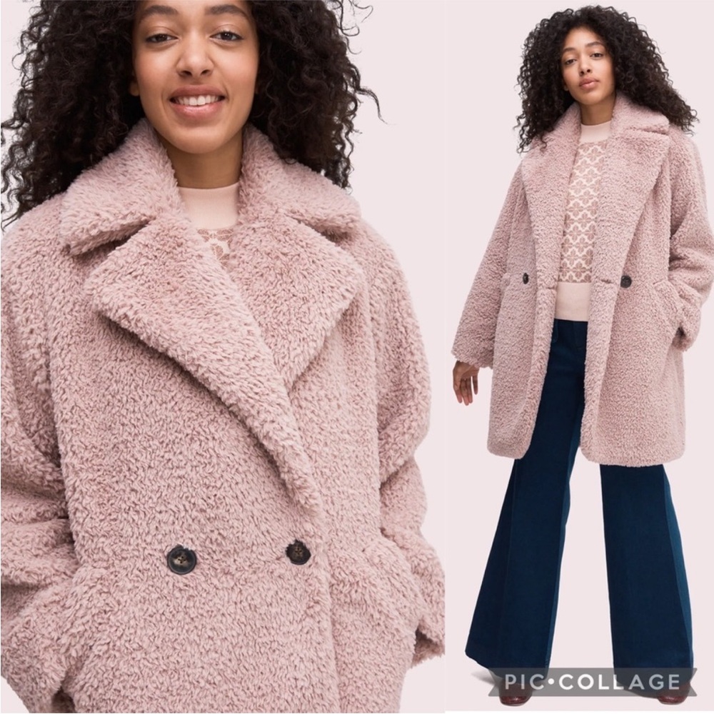 Kate Spade Coat Teddy Twilight Rose Double Breasted in Pink